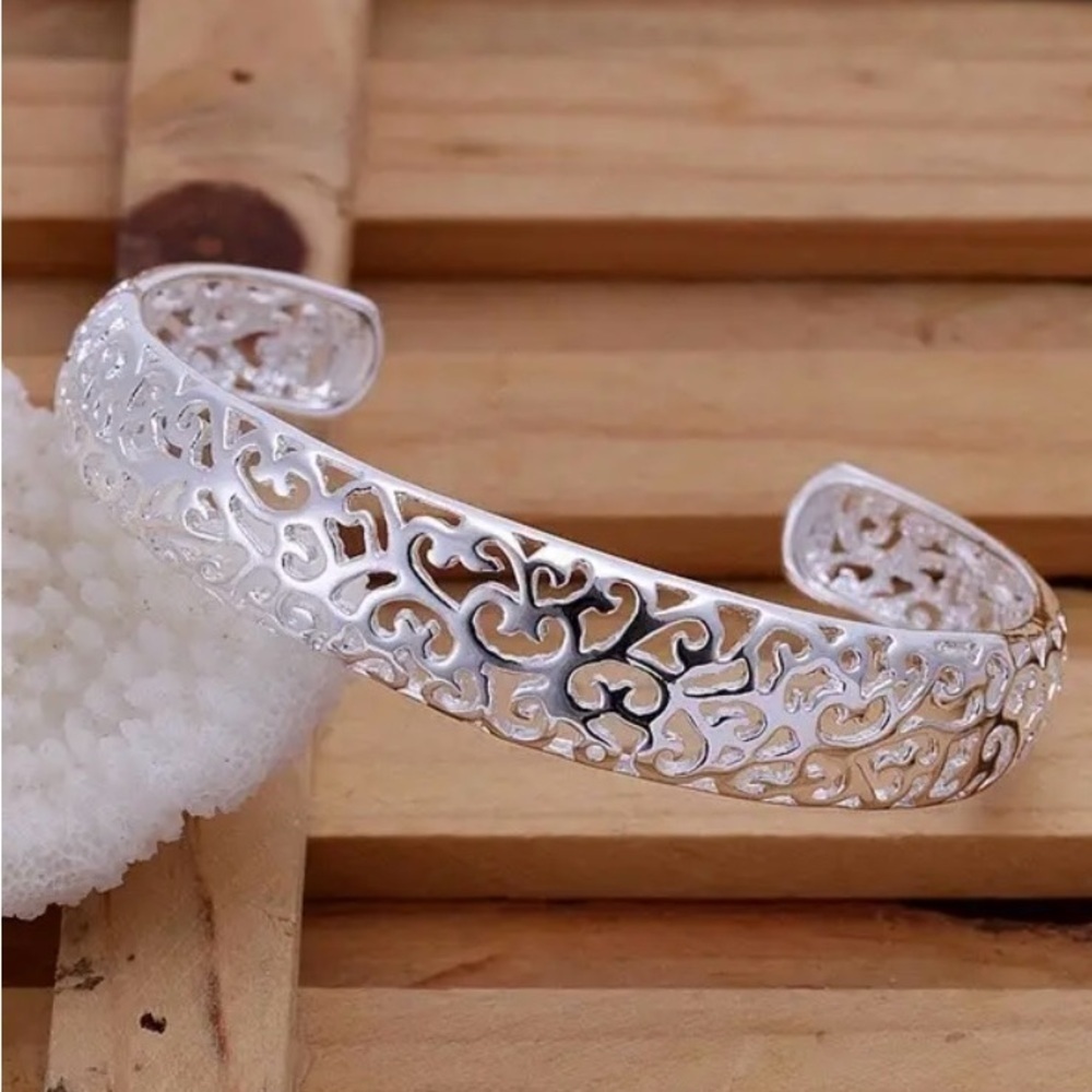 🆕 925 Sterling Silver Scrollwork Bangle Bracelet - Picture 7 of 8